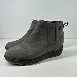 Sorel Evie II Chelsea Women's 8 Quarry Gray Suede Waterproof Wedge Boots NL5020
